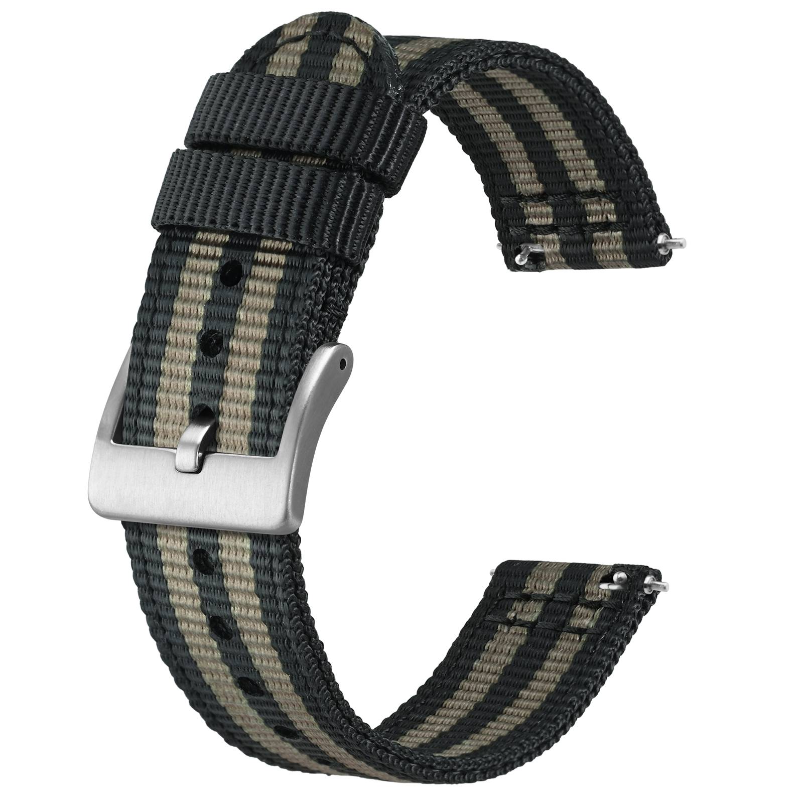 Nato Strap Nylon - BISONSTRAP สายนาฬิกาไนลอน,18mm19mm20mm22mm QUICK RELEASE สายนาฬิกา,นาฬิกาทดแทน,หัวเข็มขัดแปรงสีดําเงิน