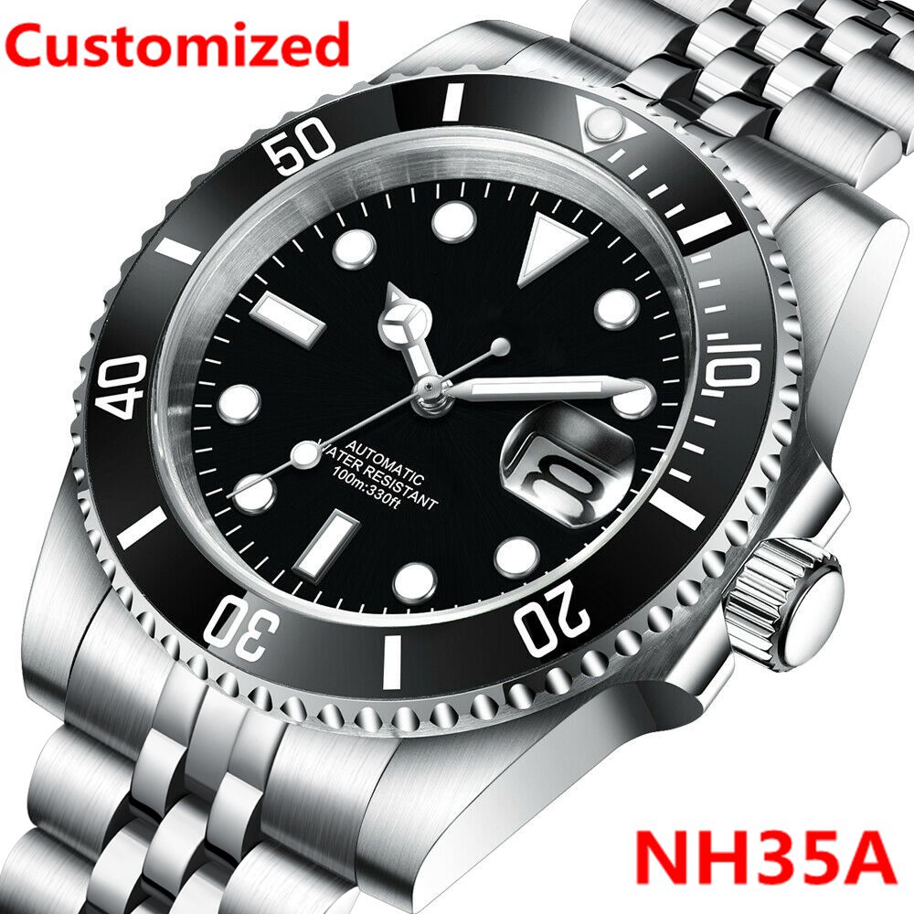 Stainless Bracelet Diver - โลโก้ DIY 40 มม.นาฬิกาดําน้ํา NH35 นาฬิกาข้อมืออัตโนมัติ